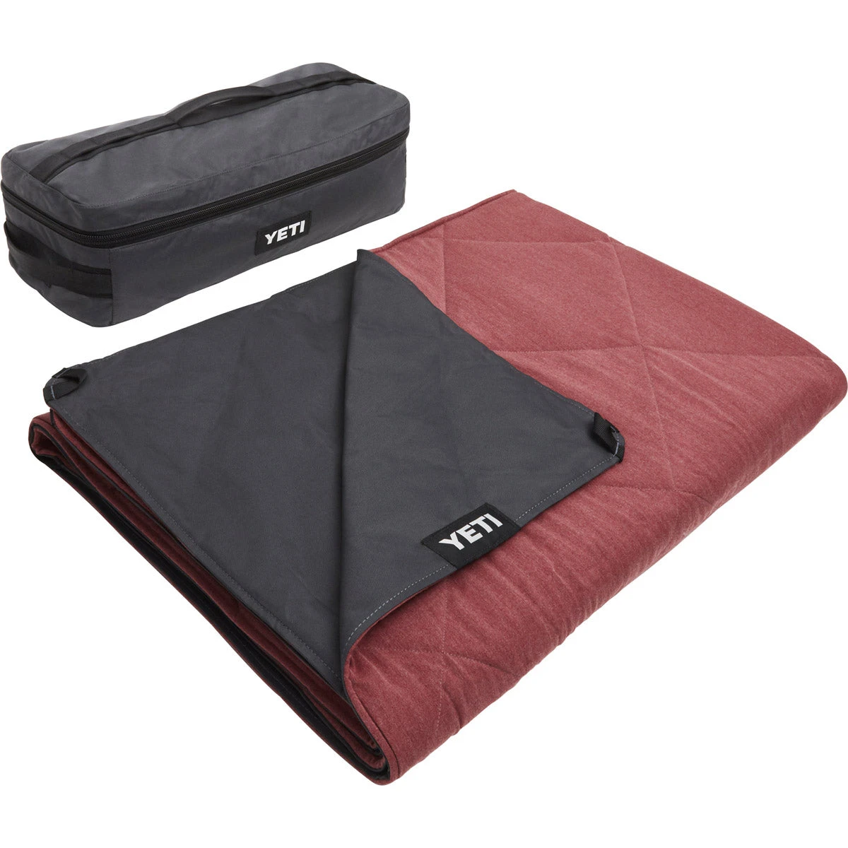 Lowlands Blanket Yeti Lowlands Blanket -Outdoor Equipment Store 190245 Lowlands Dealer Studio Photography Red on Outside Folded with Bag 2400x2400 1